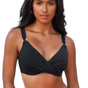 Miraclesuit NWOT Underwire Plunge Bra Top Bikini Top Black Size 36DD Adjustable